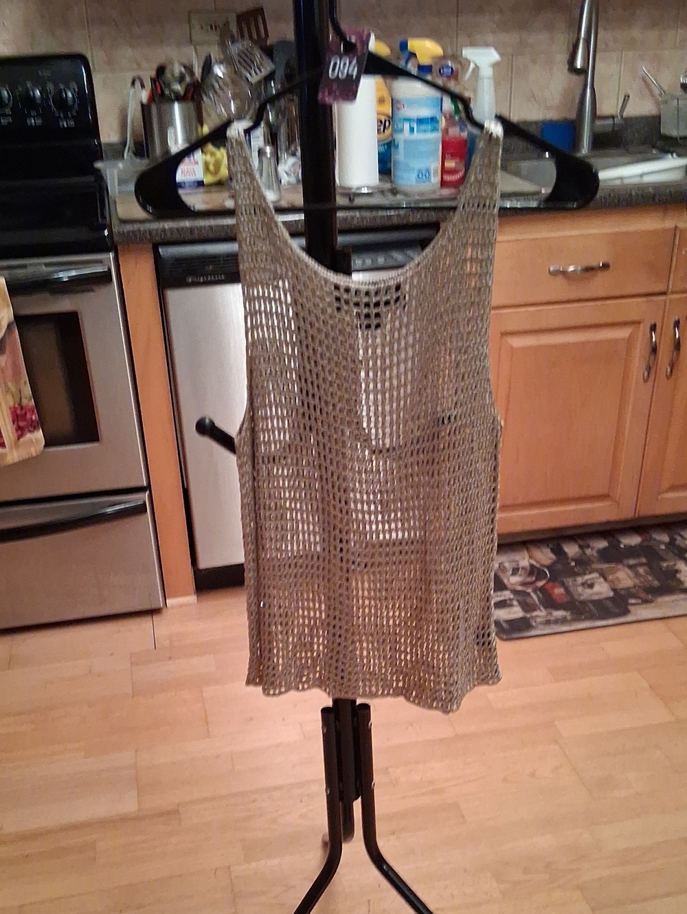 Tan Metallic Open-Weave Tank Top